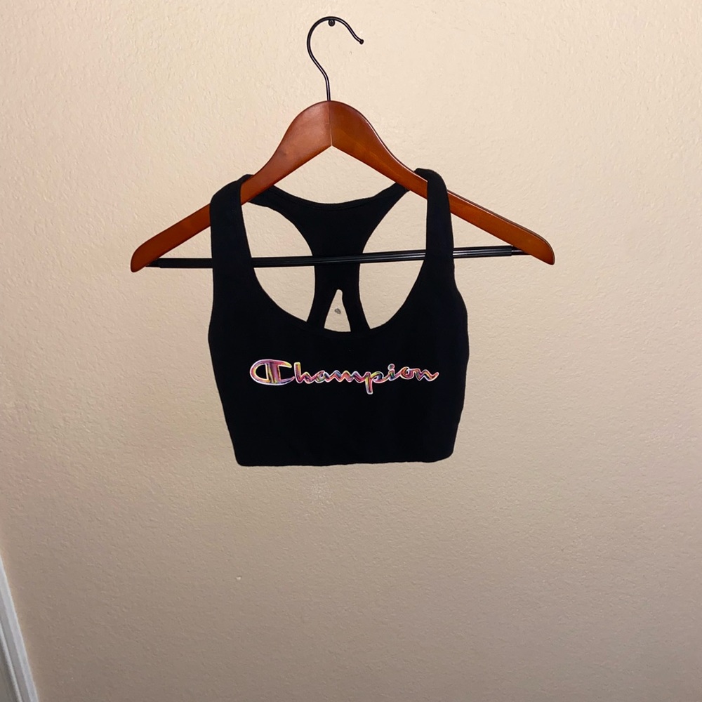 Black Champion Sports bra sleeveless crop top racerback fitness y2k activewear